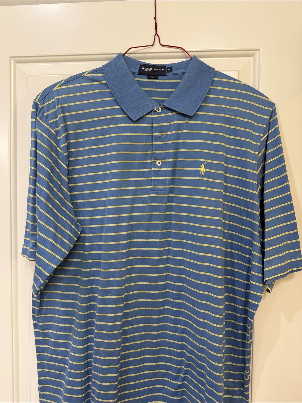 Polo Golf Short-Sleeve Striped Polo in Blue and Yellow